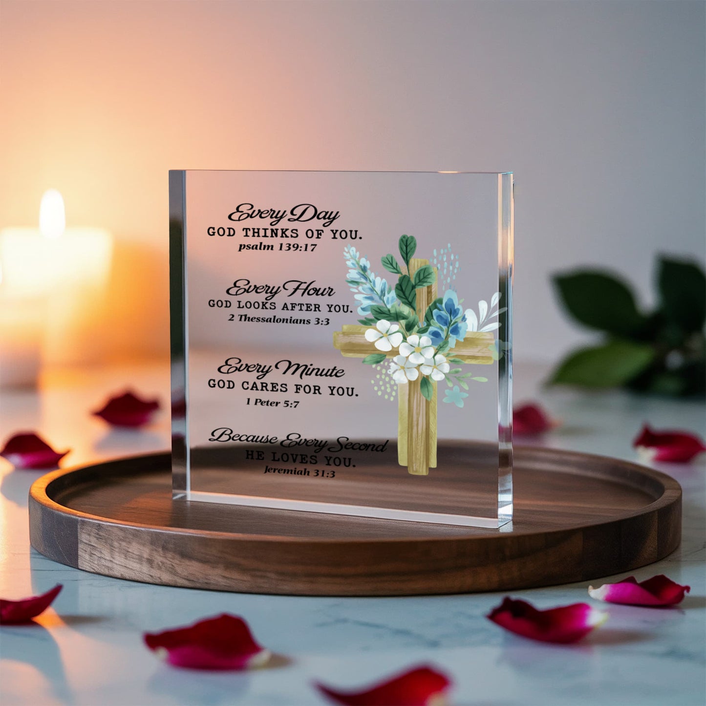 Faith - Every Day - Every Hour -Every Minute - Every Second Bilbe Verse - Printed Acrylic Block - The Shoppers Outlet