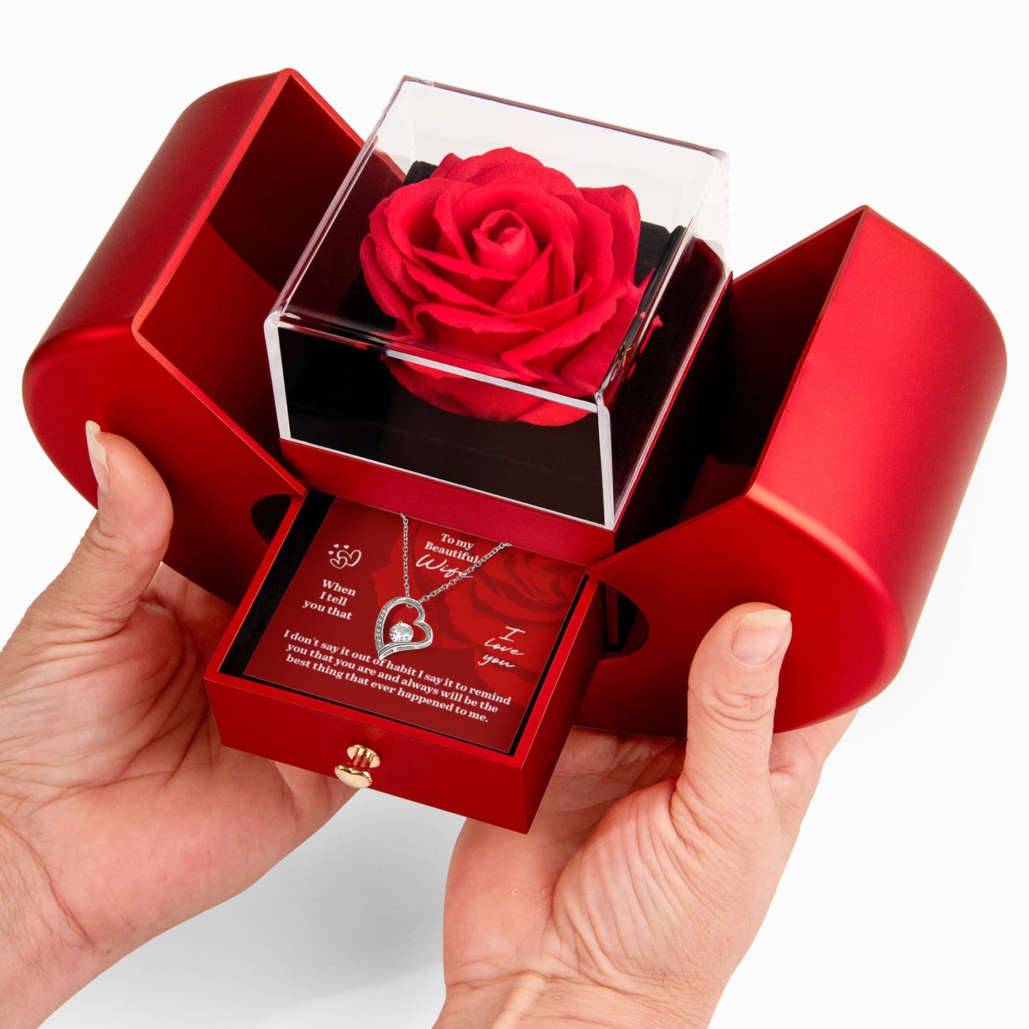 Gift For Wife - When I Tell That I Love You - Forever Love Necklace with Red Heart Rose Box