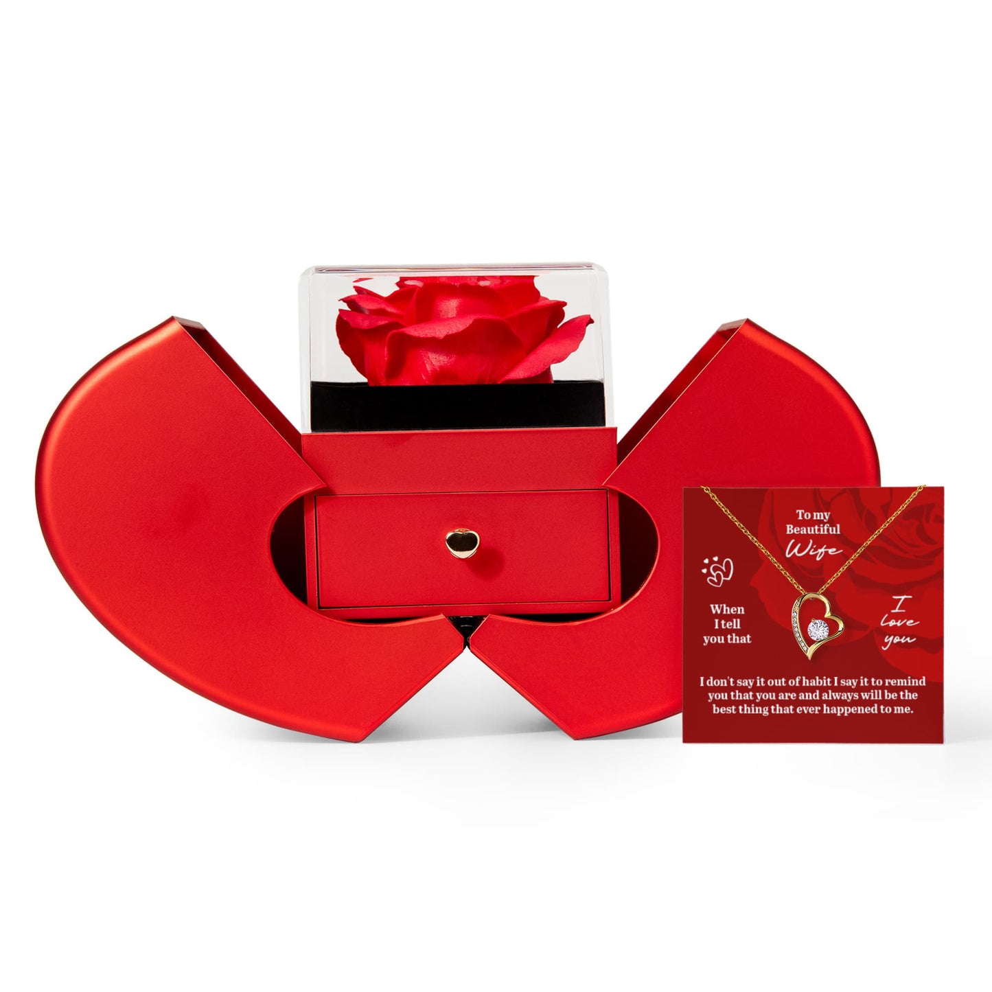 Gift For Wife - When I Tell That I Love You - Forever Love Necklace with Red Heart Rose Box