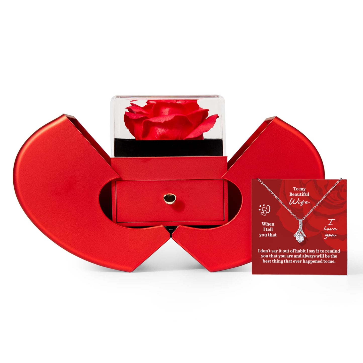 Gift For Wife - When I Tell That I Love You - Alluring Beauty Necklace with Red Heart Rose Box