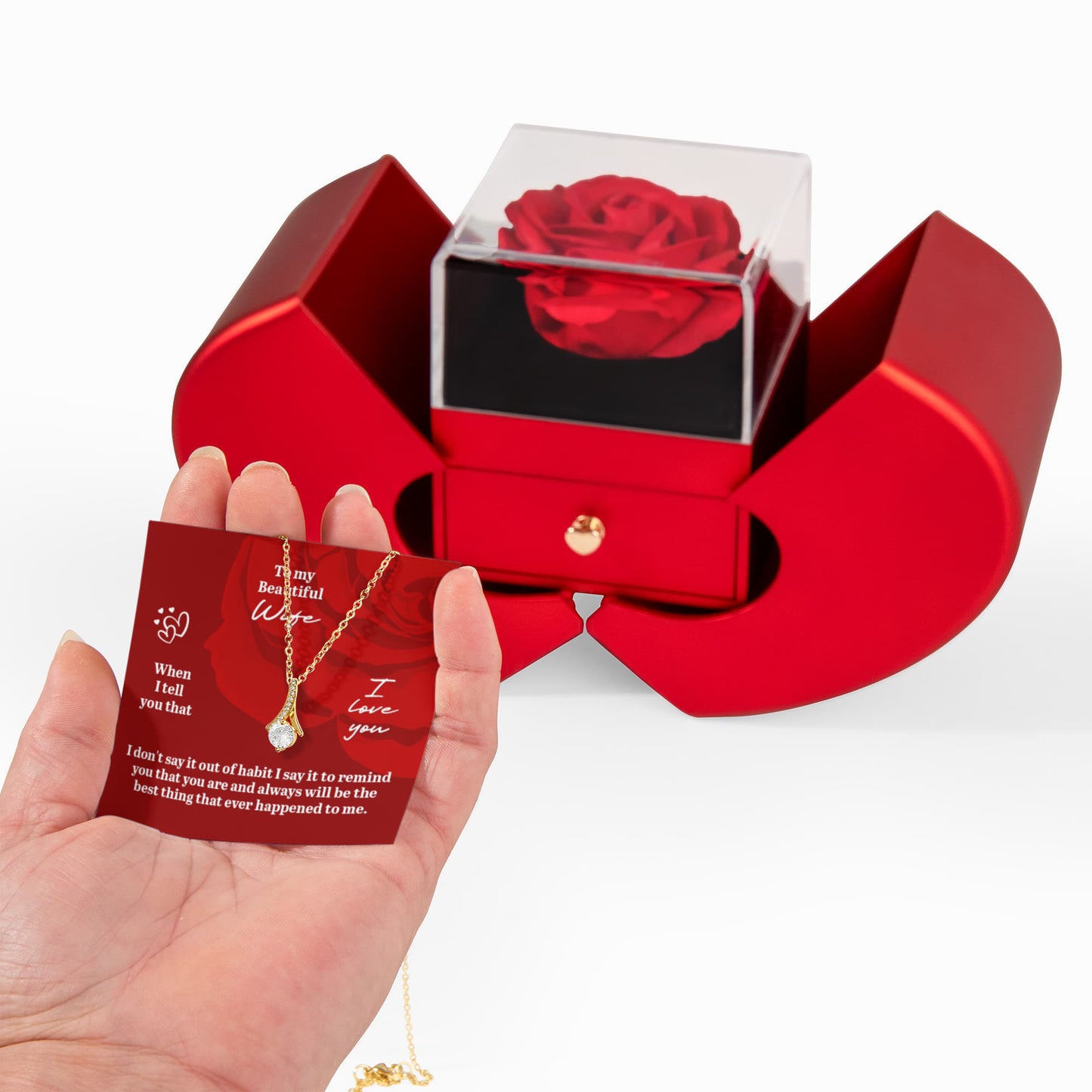 Gift For Wife - When I Tell That I Love You - Alluring Beauty Necklace with Red Heart Rose Box