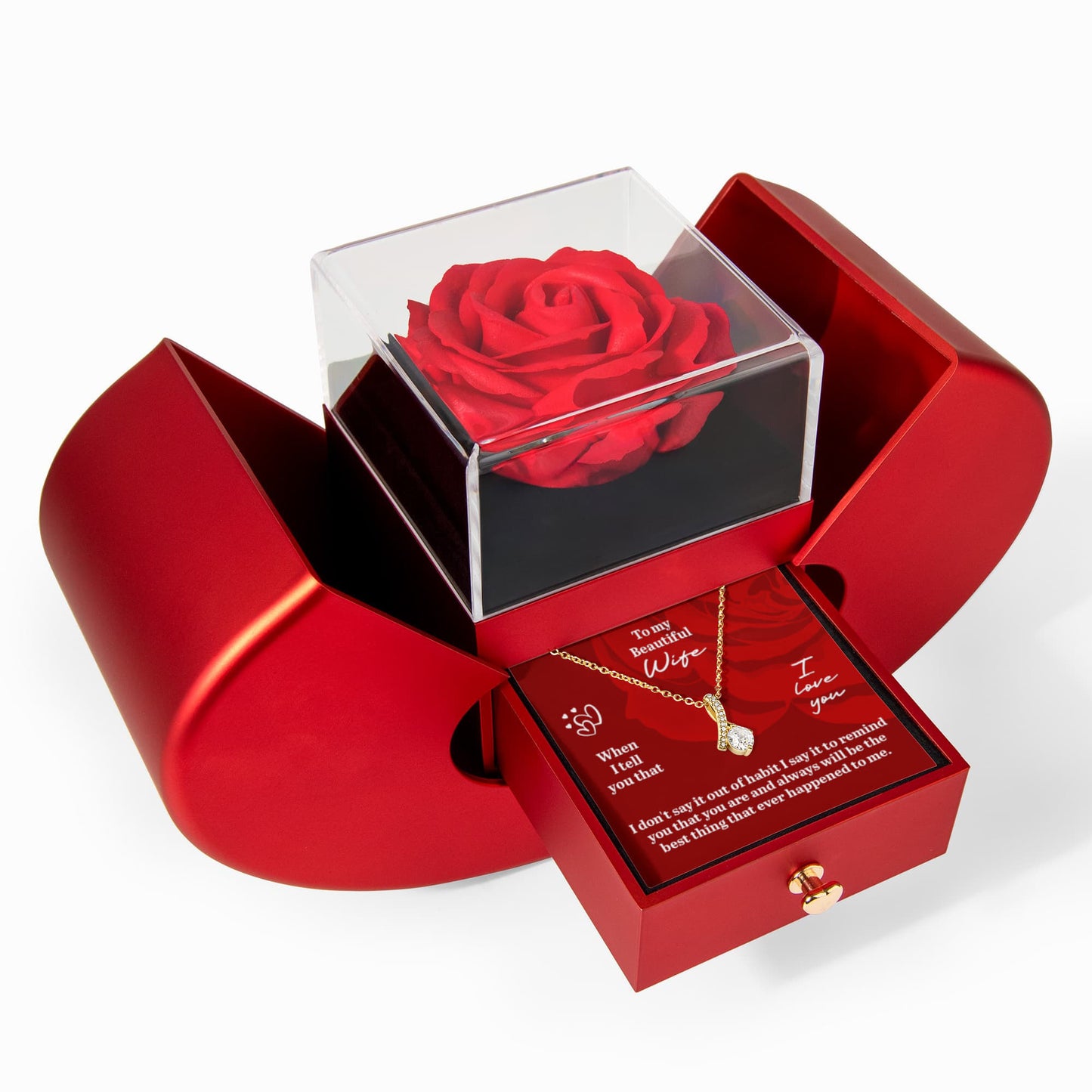 Gift For Wife - When I Tell That I Love You - Alluring Beauty Necklace with Red Heart Rose Box
