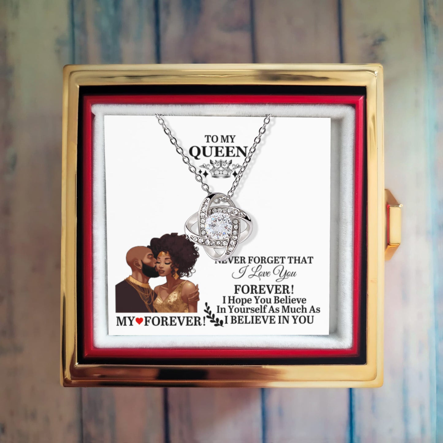 To My Queen - Christmas Gift - Love Knot Necklace with Rotating Rose Gift Box