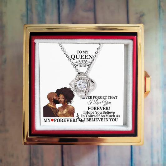 To My Queen - Christmas Gift - Love Knot Necklace with Rotating Rose Gift Box