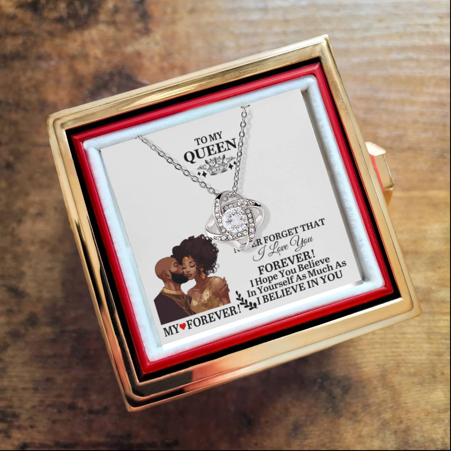 To My Queen - Christmas Gift - Love Knot Necklace with Rotating Rose Gift Box