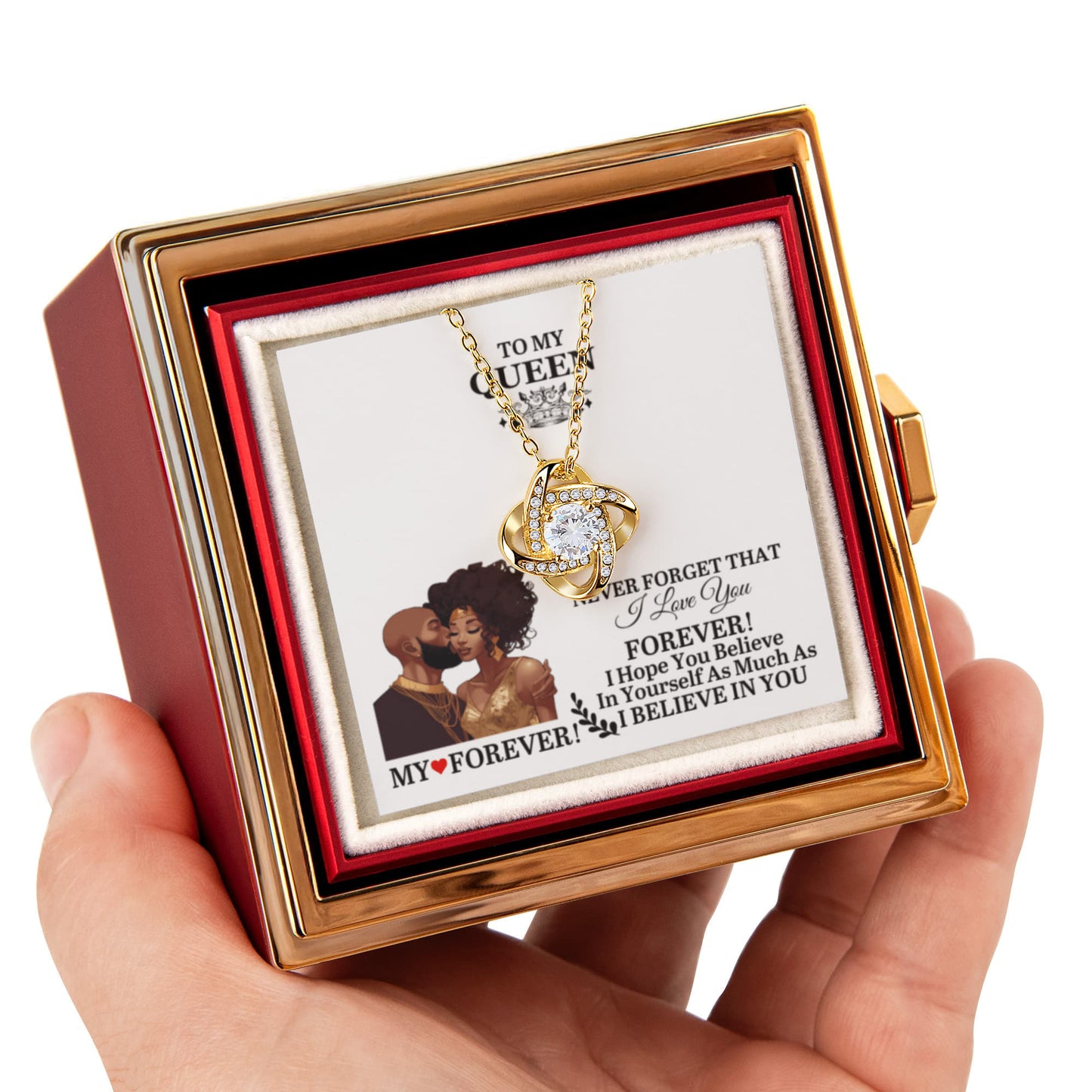 To My Queen - Christmas Gift - Love Knot Necklace with Rotating Rose Gift Box