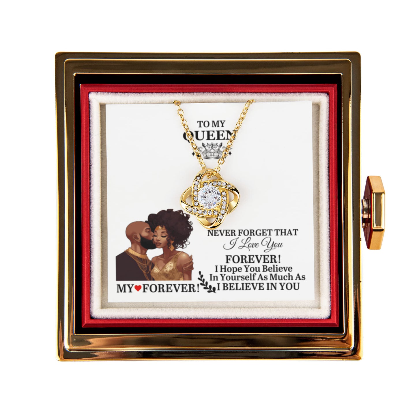 To My Queen - Christmas Gift - Love Knot Necklace with Rotating Rose Gift Box