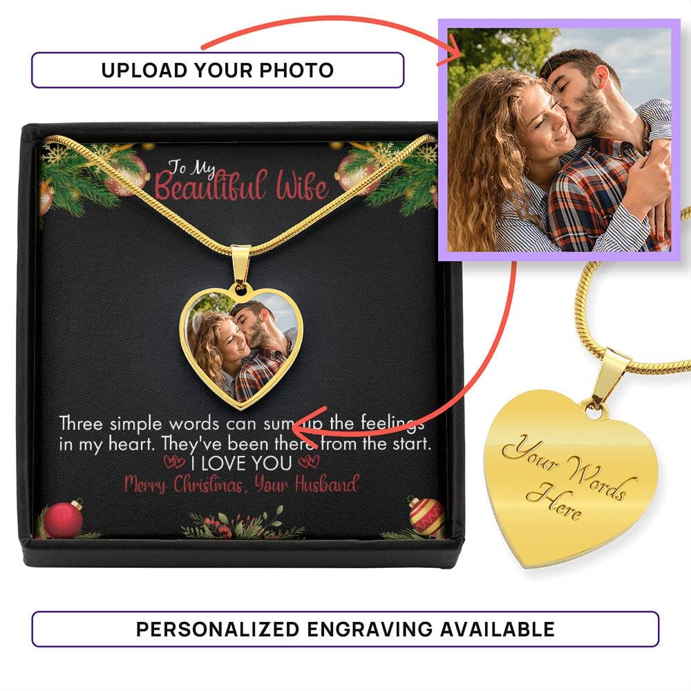 Gift For Wife - Three Simple Words - Buyer Upload Heart Necklace - The Shoppers Outlet