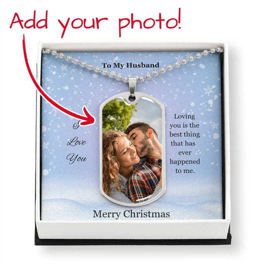 Gift For Husband - Merry Christmas - I Love You - Buyer Photo Upload Dog Tag Necklace - The Shoppers Outlet