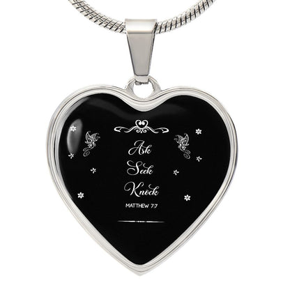 Matthew 7:7 Ask - Seek - Knock - Heart Pendant Necklace - The Shoppers Outlet