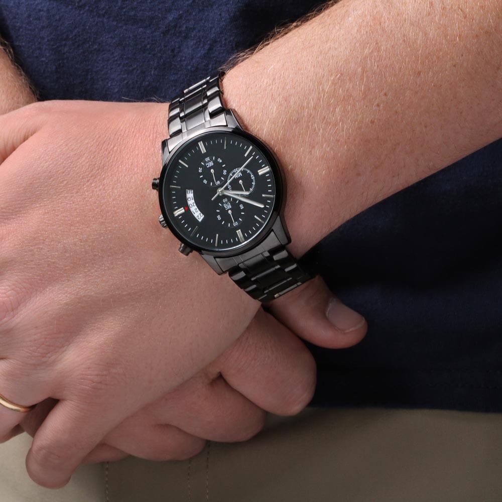 Husband - Never Forget That I Love You - Engraved Black Chronograph Watch - The Shoppers Outlet