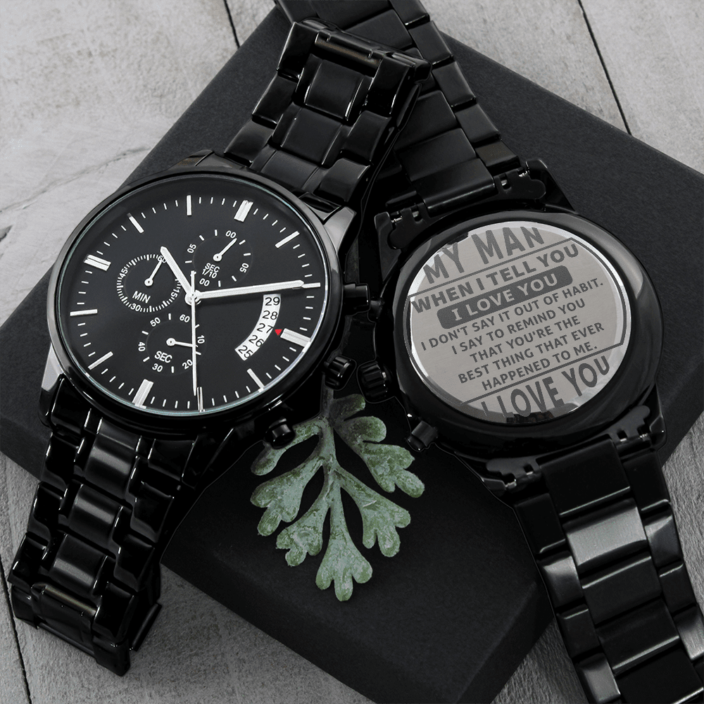 Husband - When I Tell You - Engraved Black Chronograph Watch - The Shoppers Outlet