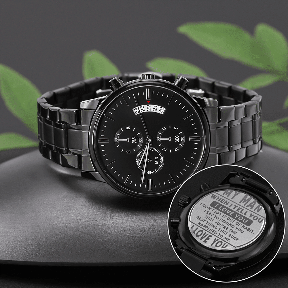 Husband - When I Tell You - Engraved Black Chronograph Watch - The Shoppers Outlet