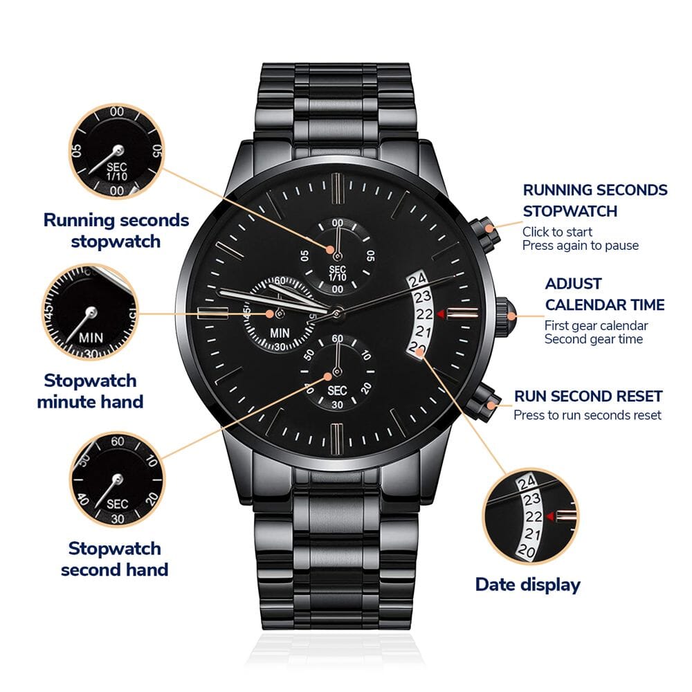 Buyer Customizable Engraved Black Chronograph Watch - The Shoppers Outlet