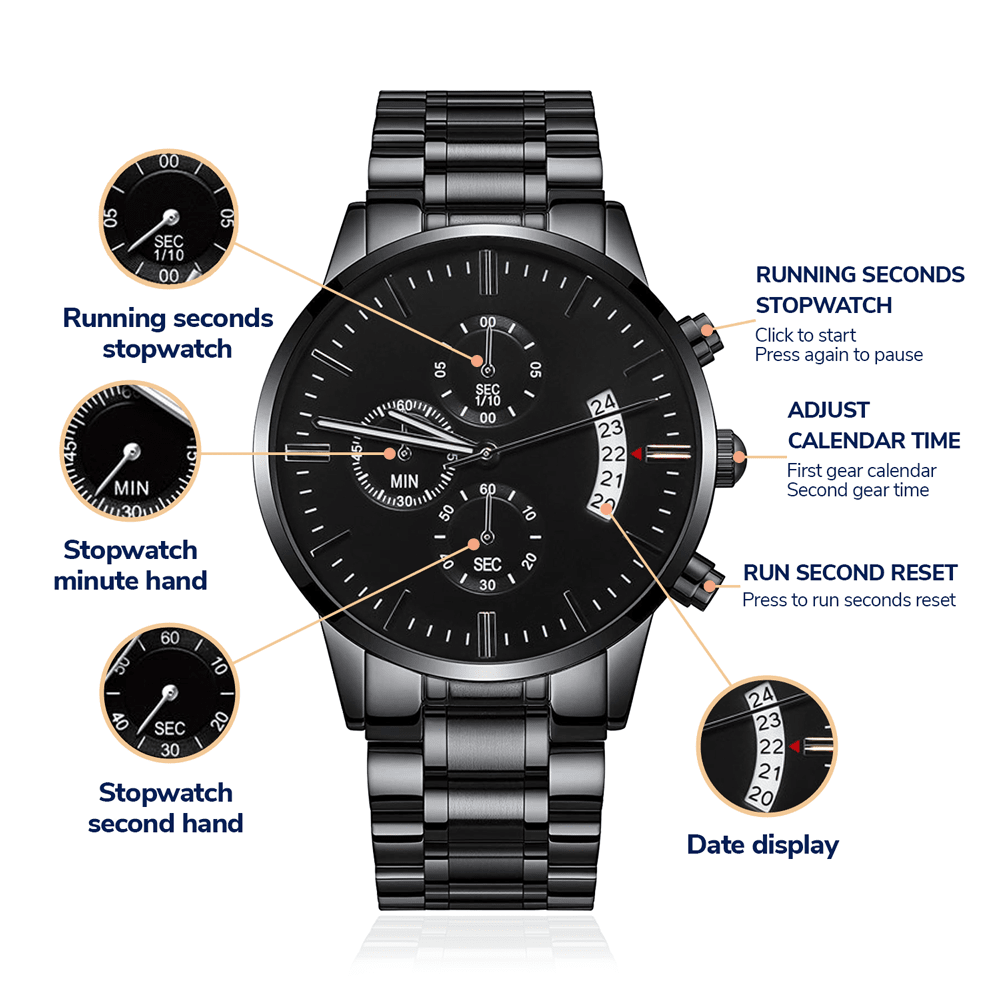 Buyer Customizable Engraved Black Chronograph Watch - The Shoppers Outlet