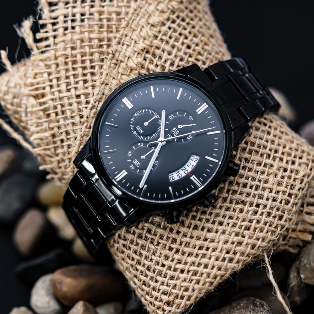 Buyer Customizable Engraved Black Chronograph Watch - The Shoppers Outlet