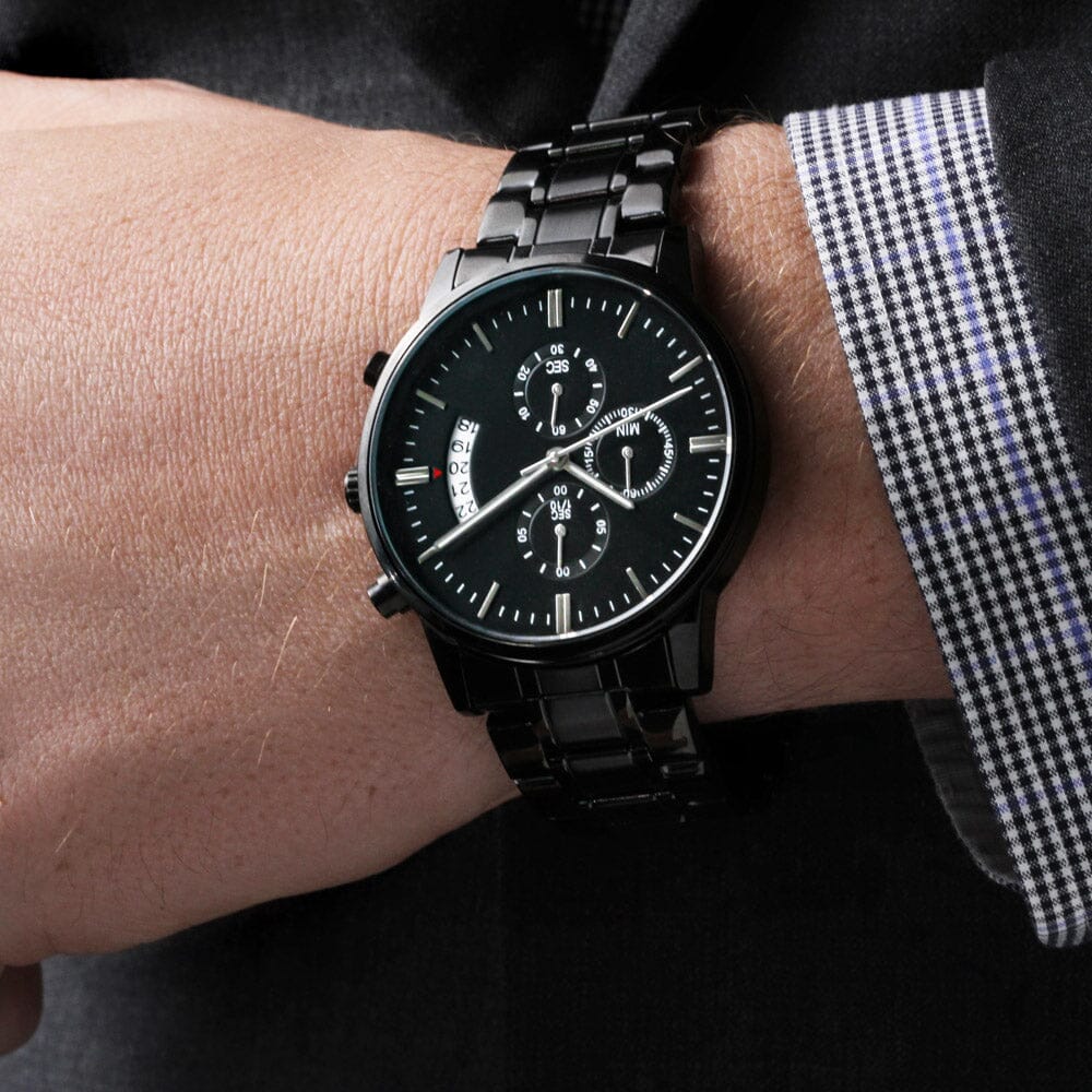 Buyer Customizable Engraved Black Chronograph Watch - The Shoppers Outlet