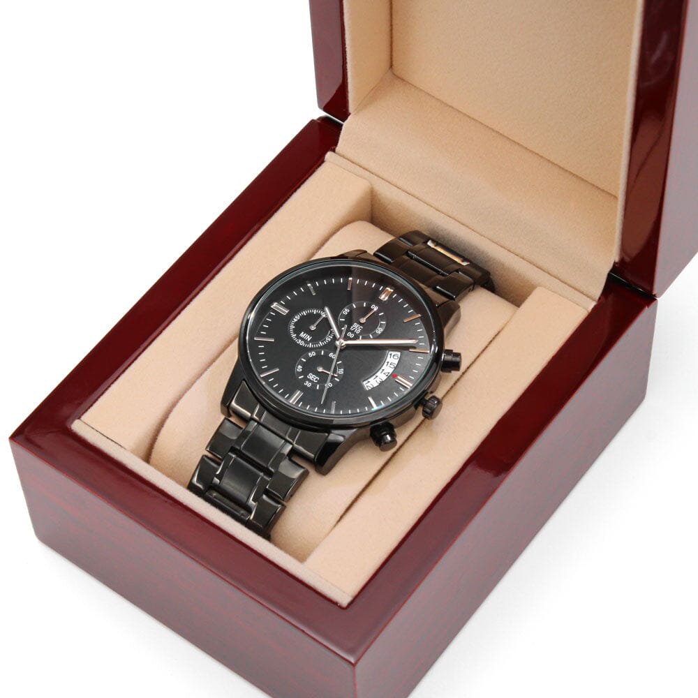 Buyer Customizable Engraved Black Chronograph Watch - The Shoppers Outlet