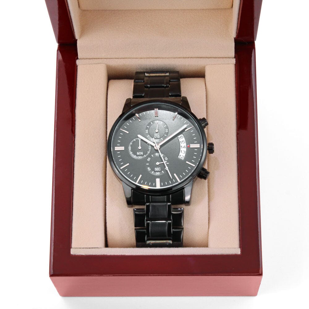 Buyer Customizable Engraved Black Chronograph Watch - The Shoppers Outlet