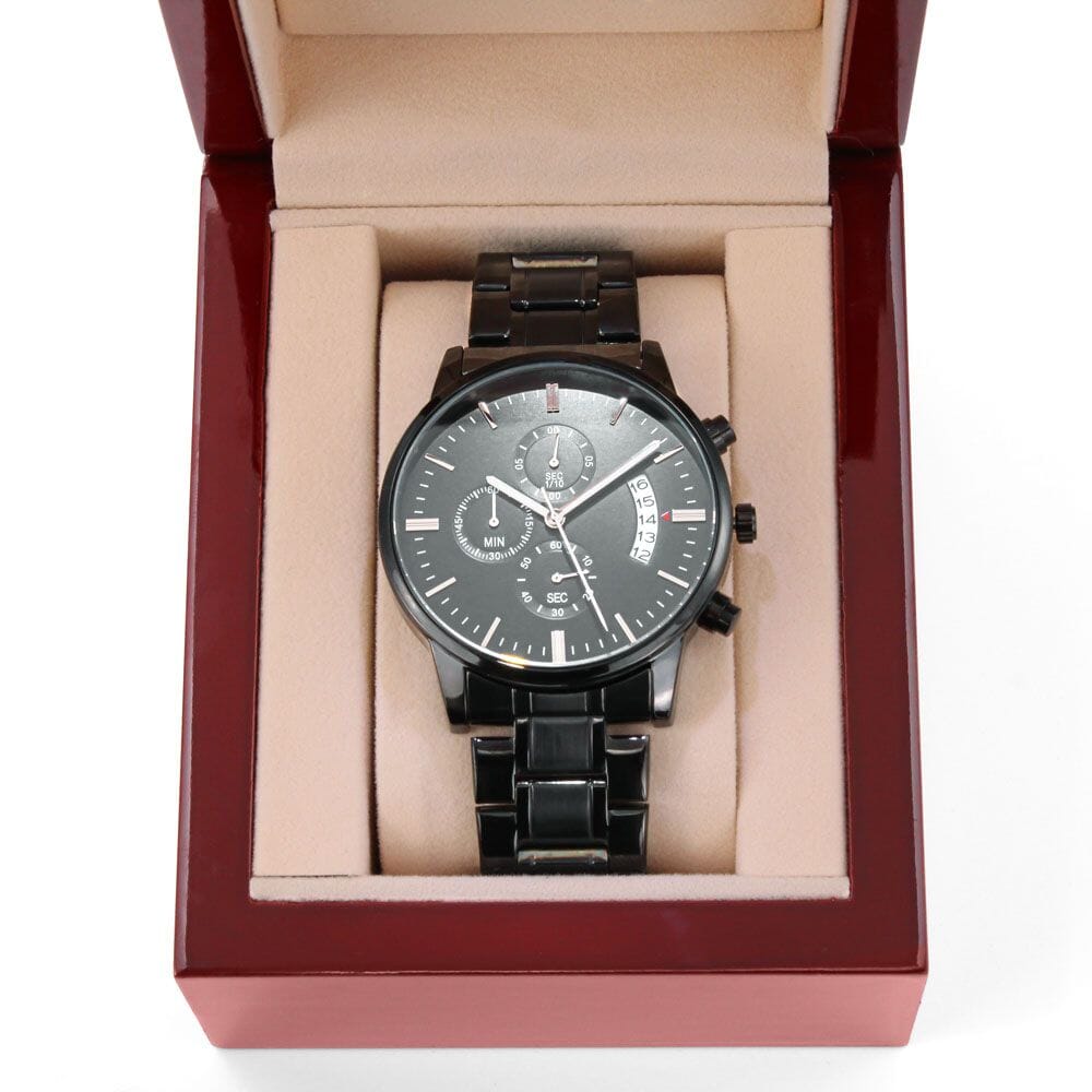 Buyer Customizable Engraved Black Chronograph Watch - The Shoppers Outlet