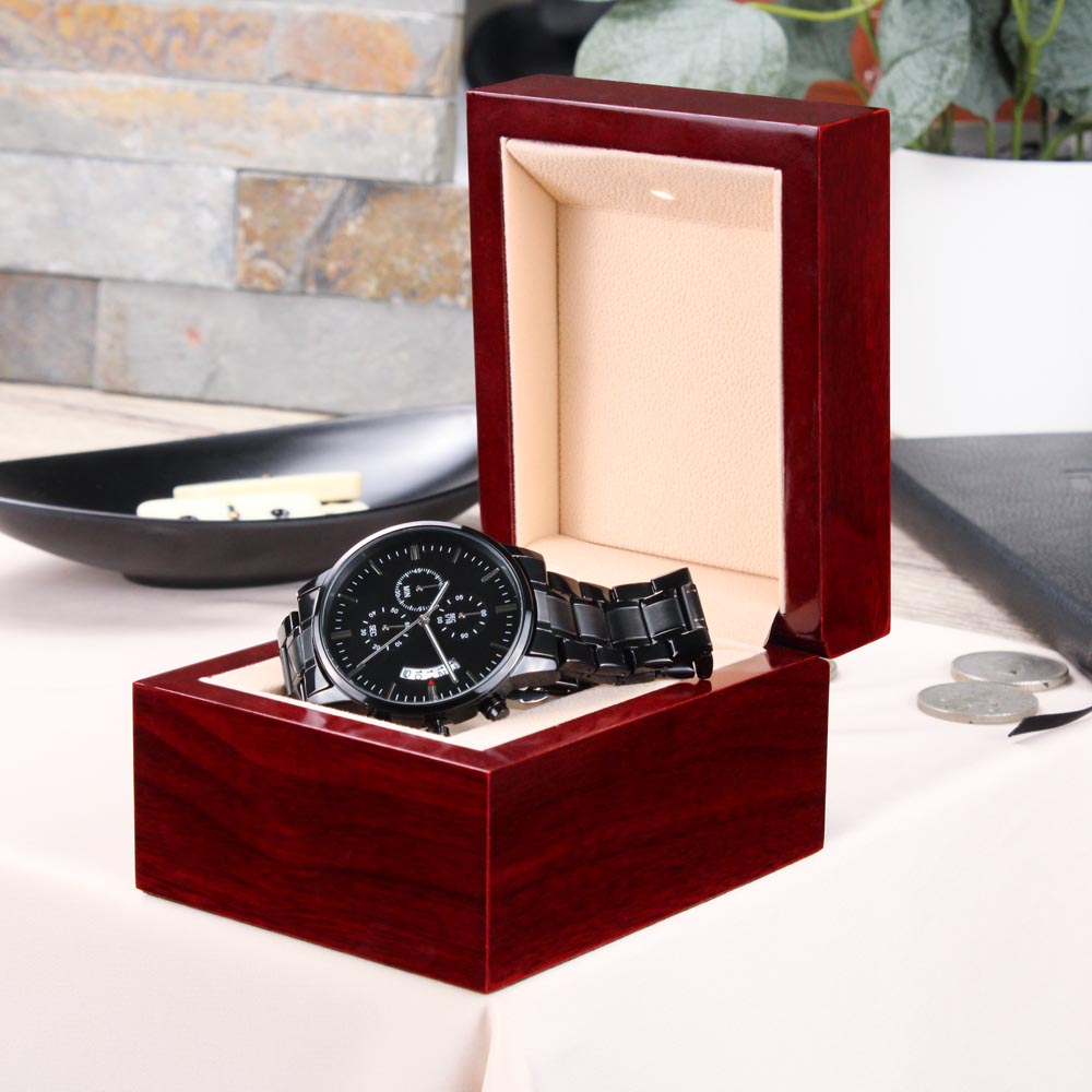 Buyer Customizable Engraved Black Chronograph Watch - The Shoppers Outlet