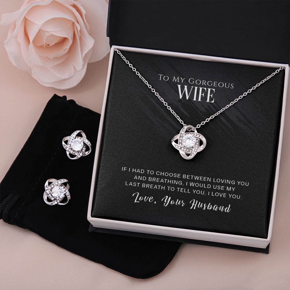 Wife - If I Had To Choose - Love Knot Necklace and Earring Set - The Shoppers Outlet