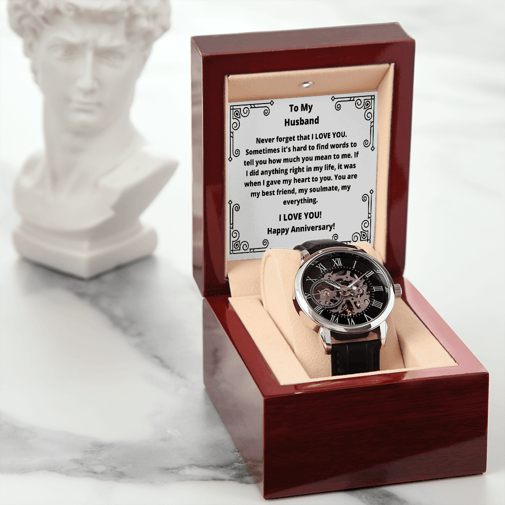 Husband - Never Forget That I Love You - Men's Openwork Watch - The Shoppers Outlet