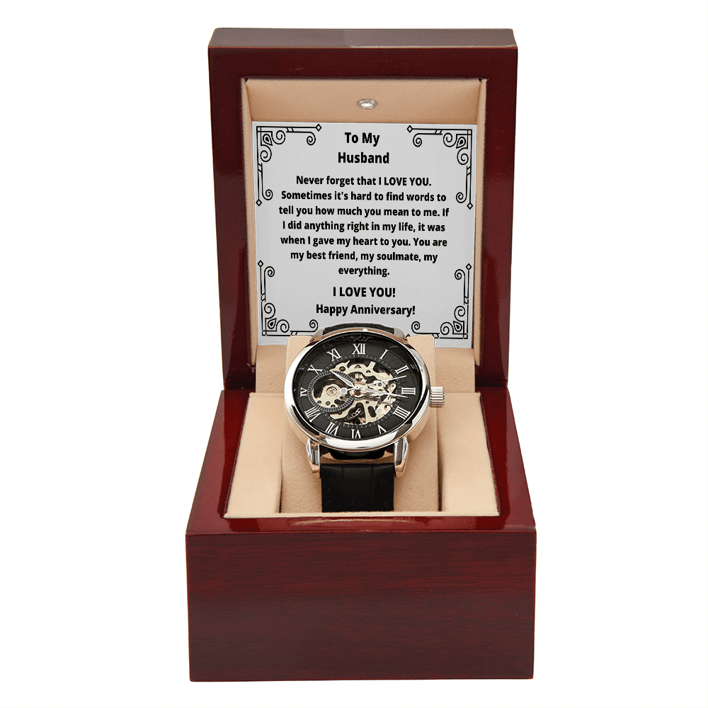 Husband - Never Forget That I Love You - Men's Openwork Watch - The Shoppers Outlet