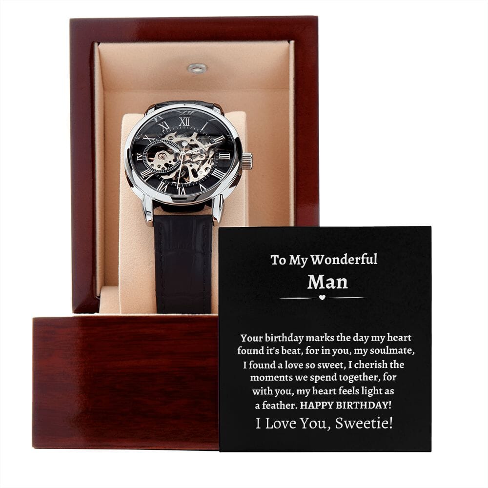 Gift For Husband - Happy Birthday - Gift For Husband - Men's Openwork Watch - The Shoppers Outlet