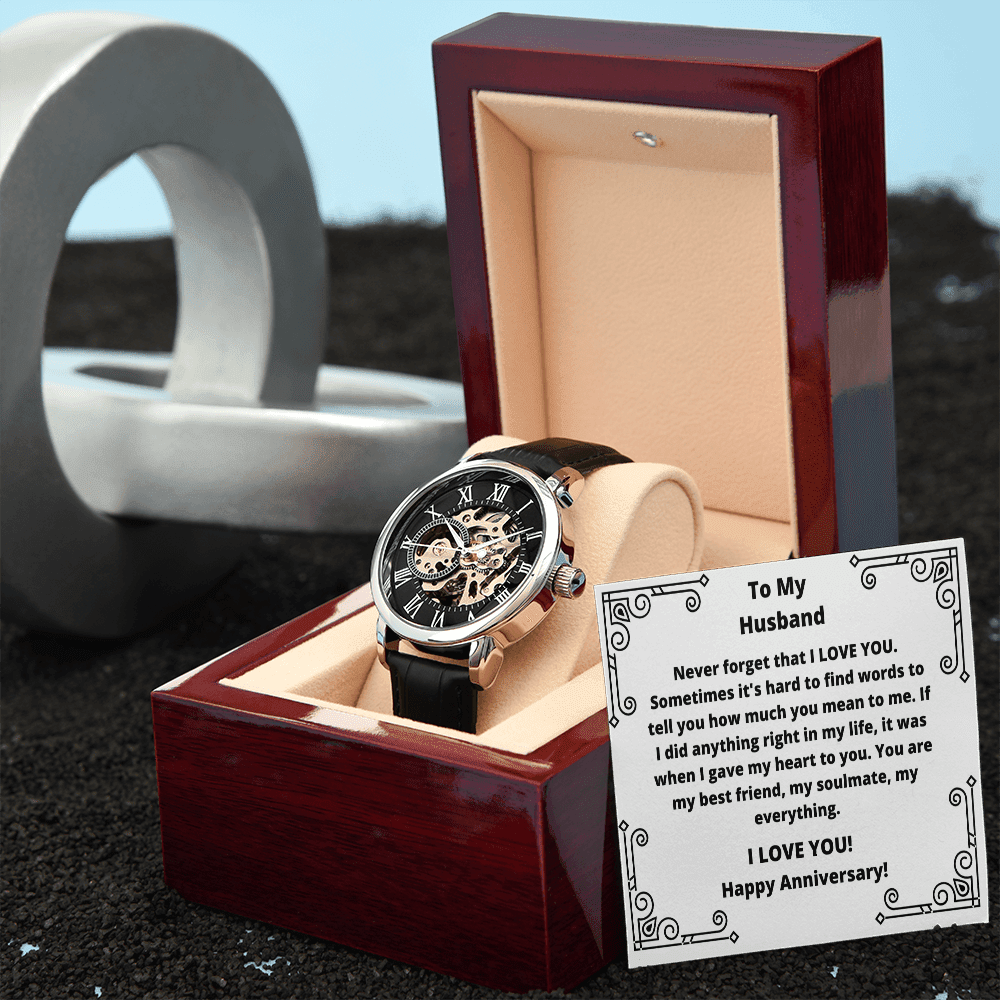 Husband - Never Forget That I Love You - Men's Openwork Watch - The Shoppers Outlet