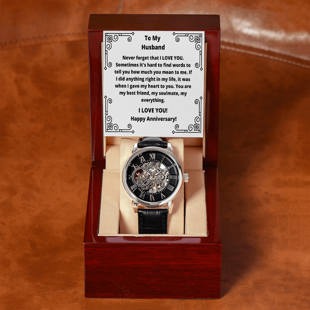 Husband - Never Forget That I Love You - Men's Openwork Watch - The Shoppers Outlet