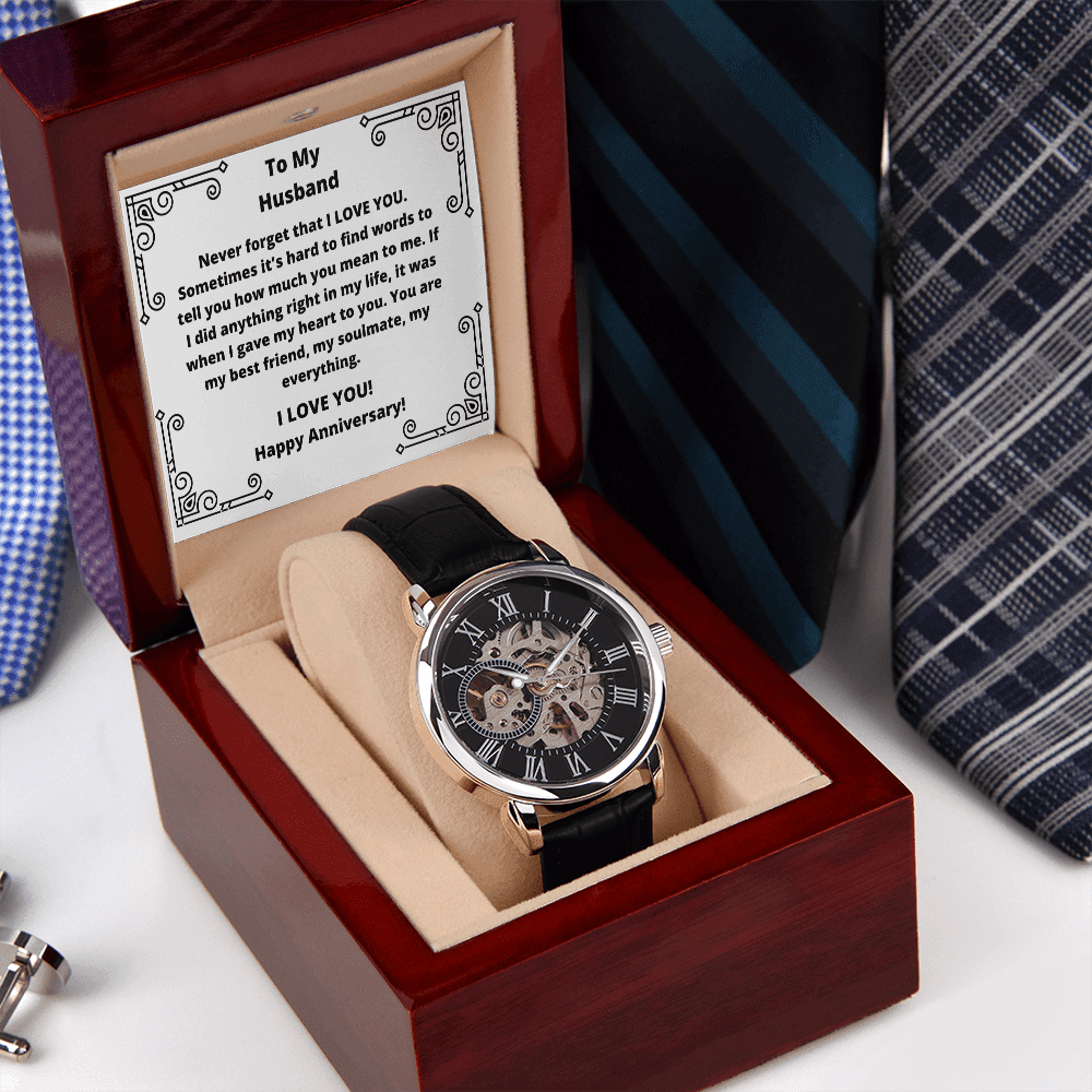 Husband - Never Forget That I Love You - Men's Openwork Watch - The Shoppers Outlet