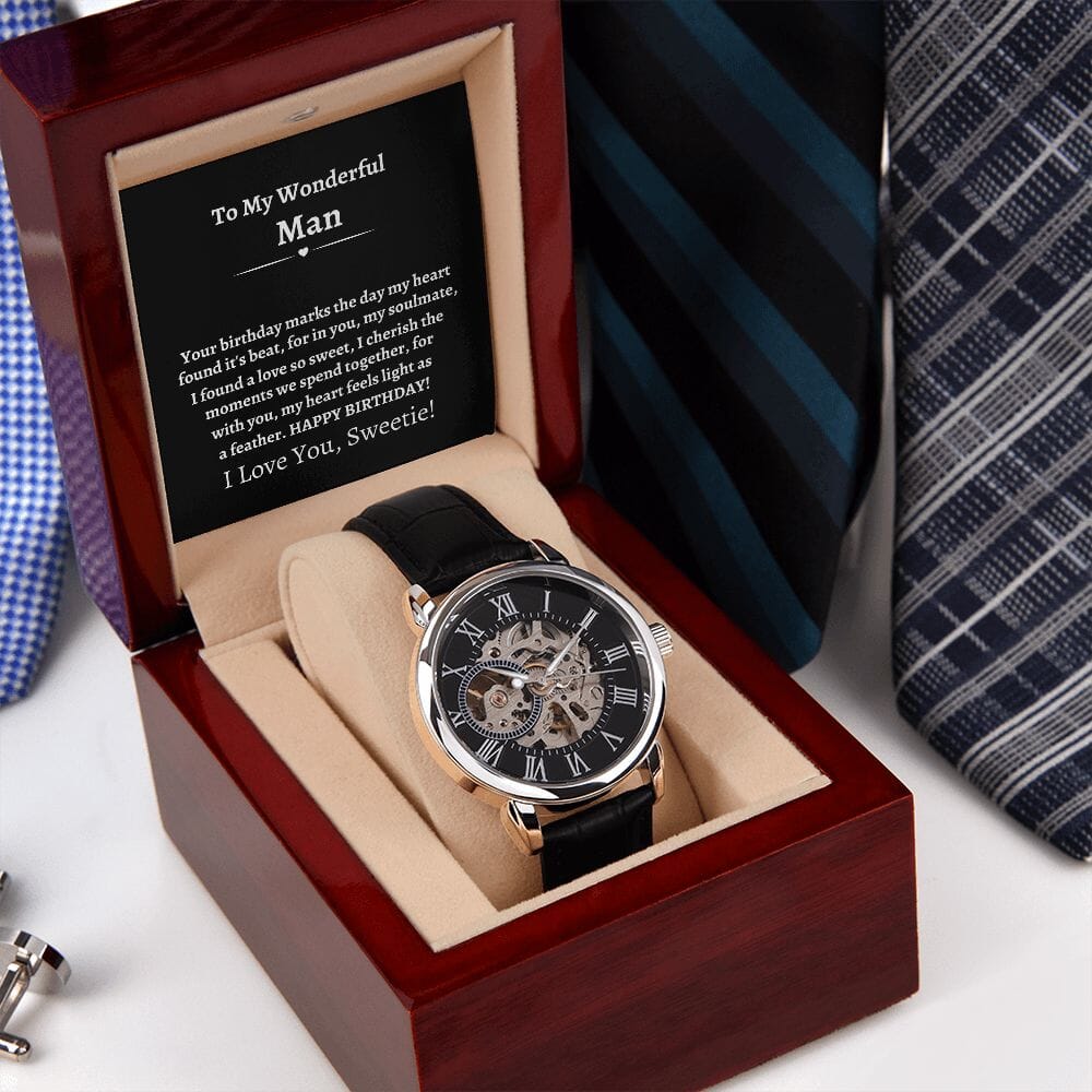 Gift For Husband - Happy Birthday - Gift For Husband - Men's Openwork Watch - The Shoppers Outlet