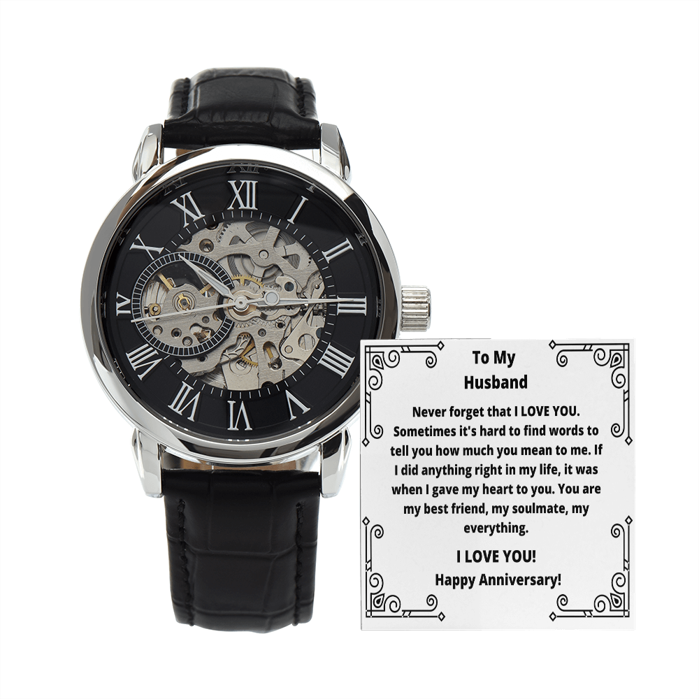 Husband - Never Forget That I Love You - Men's Openwork Watch - The Shoppers Outlet