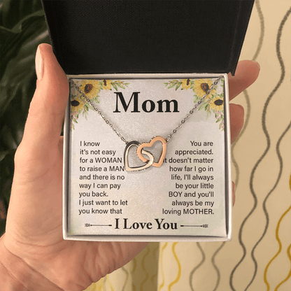 Mom - I Know It's Not Easy - Interlocking Hearts Necklaces - The Shoppers Outlet