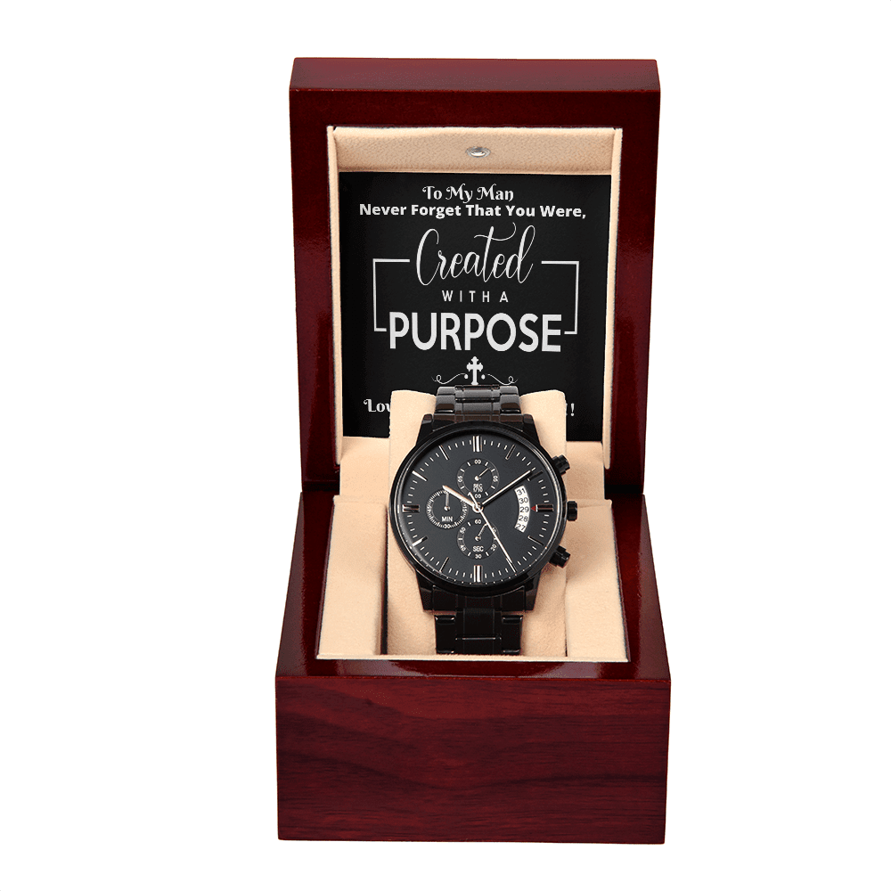 Husband - Never Forget That You Were Created With A Purpose - Black Chronograph Watch - The Shoppers Outlet