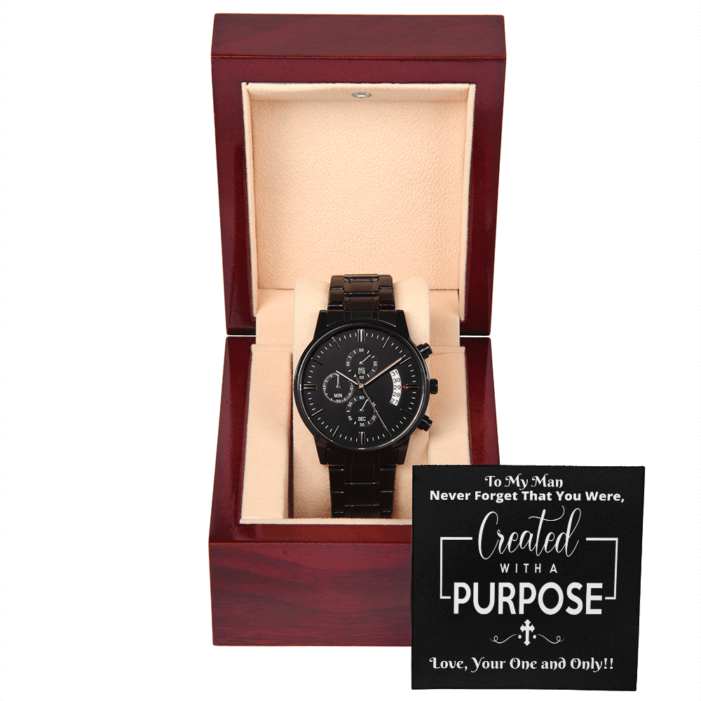 Husband - Never Forget That You Were Created With A Purpose - Black Chronograph Watch - The Shoppers Outlet