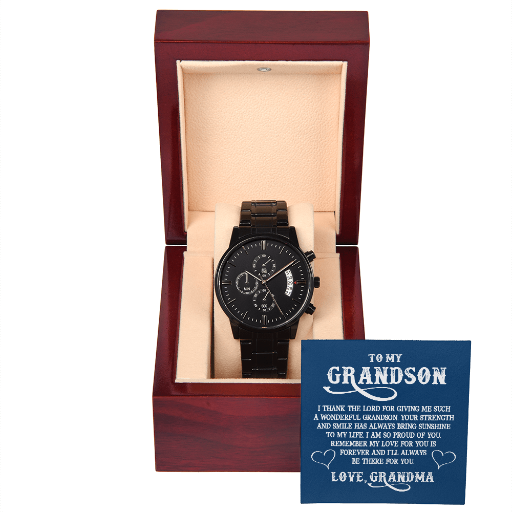Grandson - I Thank The Lord Giving Me A Wonderful Grandson - Black Chronograph Watch - The Shoppers Outlet