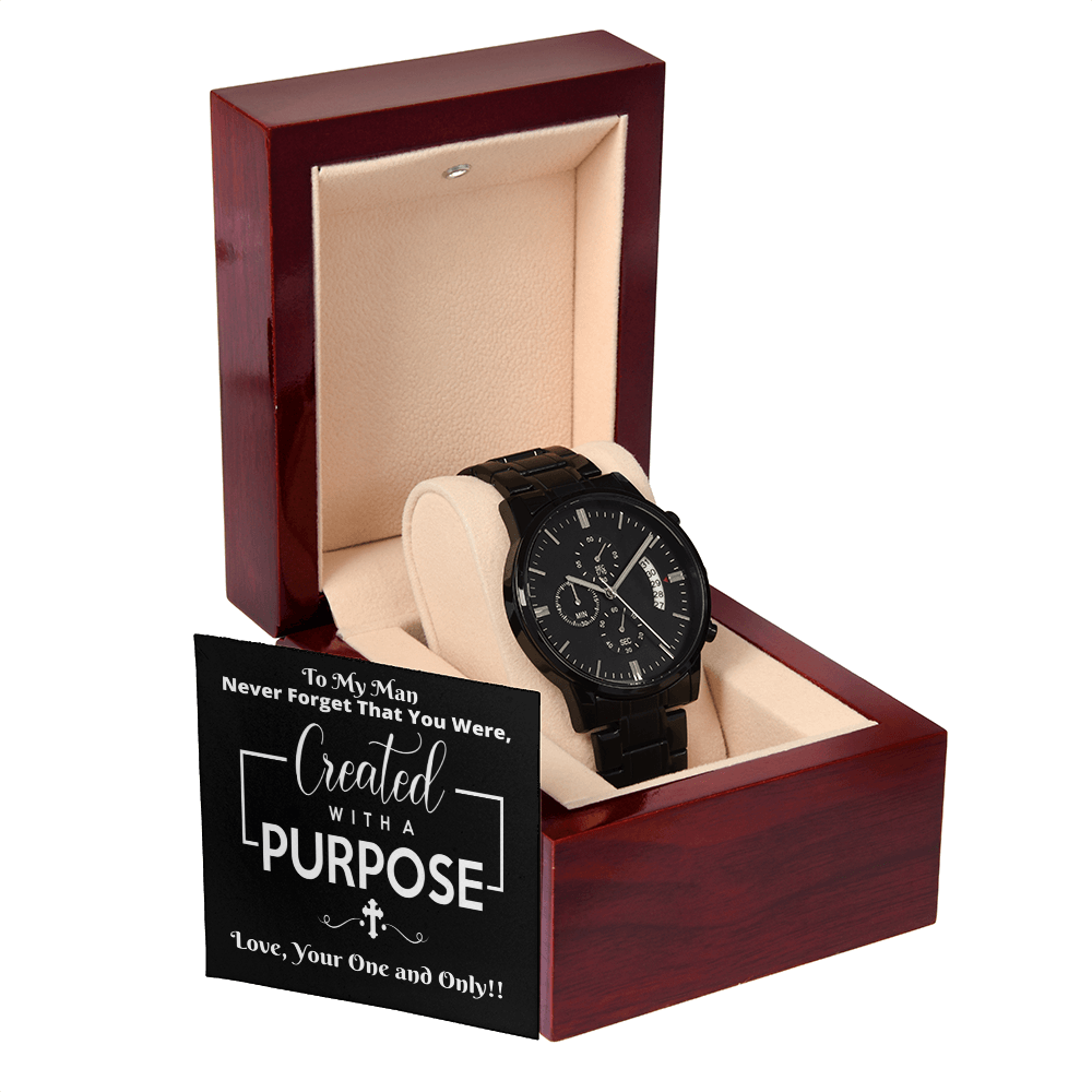 Husband - Never Forget That You Were Created With A Purpose - Black Chronograph Watch - The Shoppers Outlet