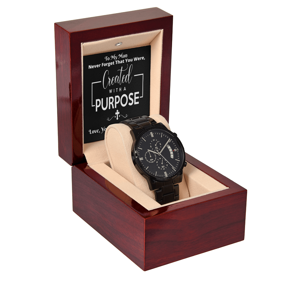 Husband - Never Forget That You Were Created With A Purpose - Black Chronograph Watch - The Shoppers Outlet