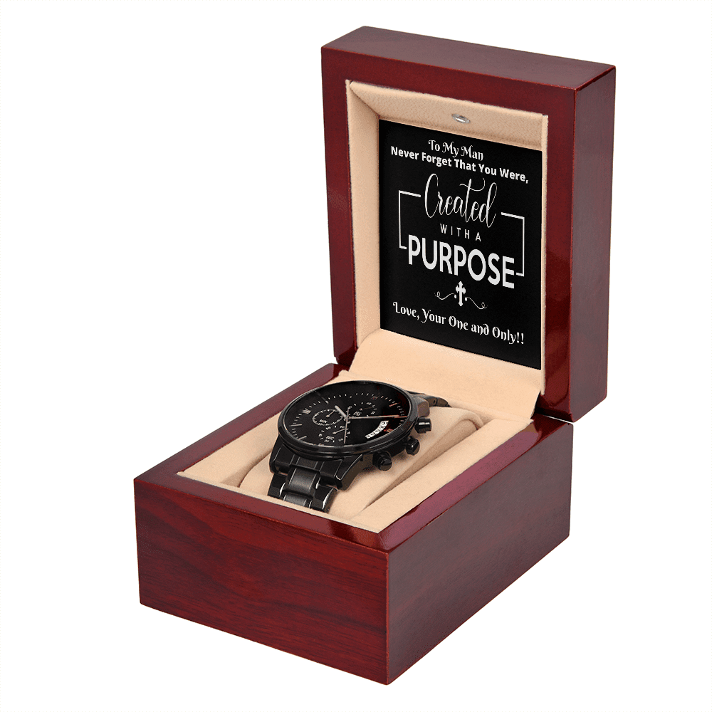 Husband - Never Forget That You Were Created With A Purpose - Black Chronograph Watch - The Shoppers Outlet