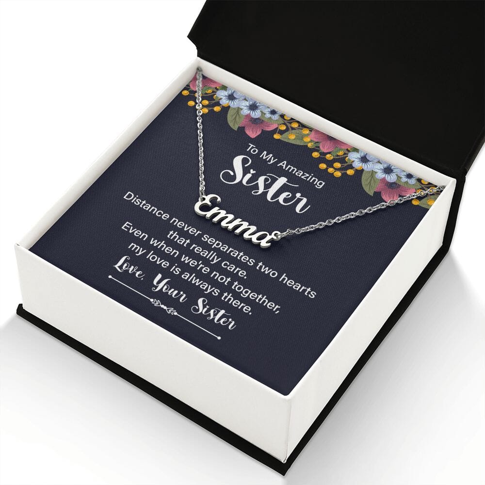 Gift For Sister - Distance Never Separates Two Hearts - Personalized Name Necklace - The Shoppers Outlet