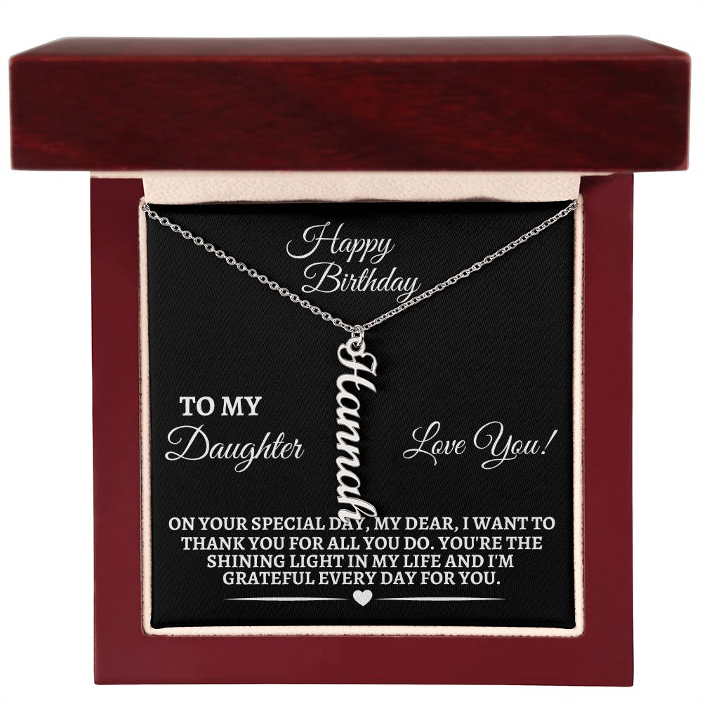 Daughter - On Your Special Day - Happy Birthday - Personalized Vertical Name Necklaces - The Shoppers Outlet